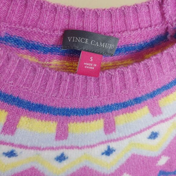 Vince Camuto Fair Isle Crewneck Sweater Pink lilac color Size Small - Picture 6 of 9